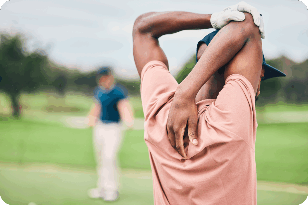 Golf cart GPS golfer stretching