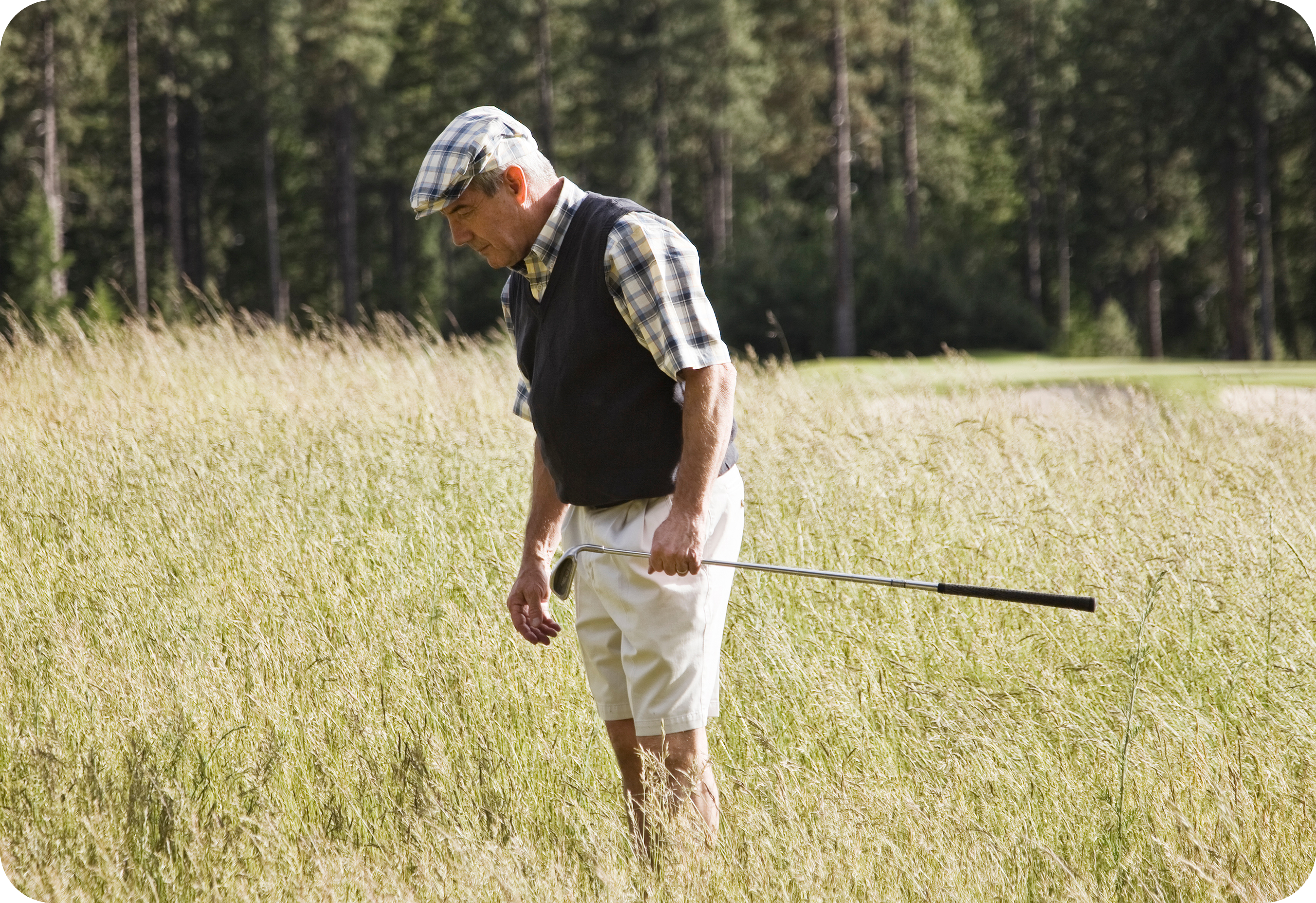 golf cart gps golfer looking for ball in heavy rough